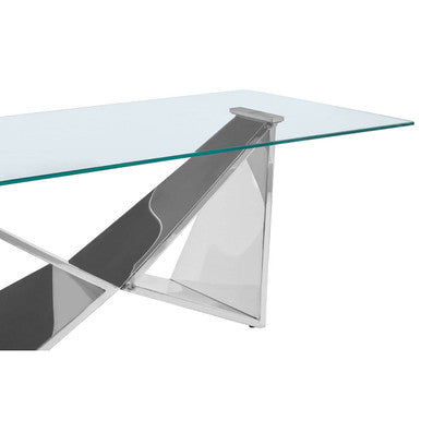 Orsina Allure Wing Base Coffee Table | Silver Stainless Steel & Glass