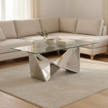 Orsina Allure Wing Base Coffee Table | Silver Stainless Steel & Glass