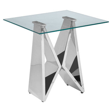 Orsina Allure Silver Wing Base End Table with Clear Tempered Glass