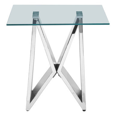 Orsina Allure Silver Wing Base End Table with Clear Tempered Glass