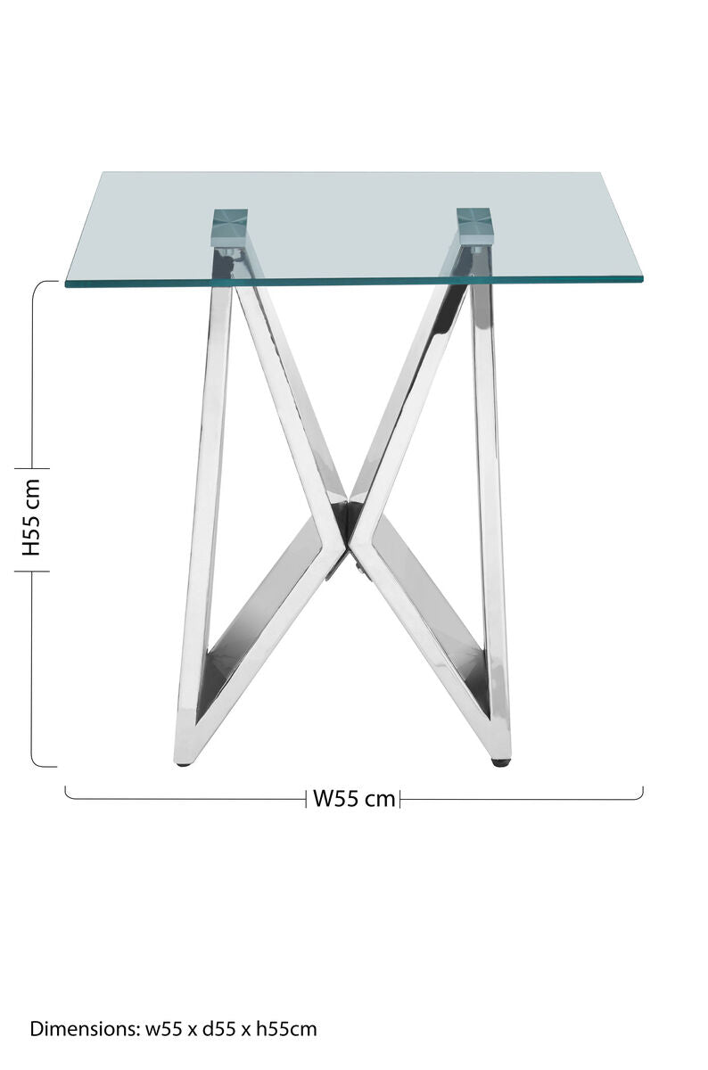 Orsina Allure Silver Wing Base End Table with Clear Tempered Glass