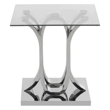Orsina Allure Glass End Table – Curved Mirrored Silver Base