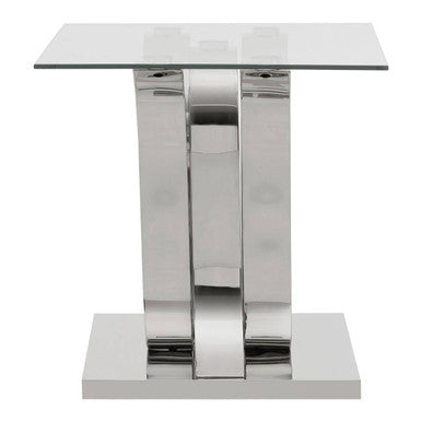 Orsina Allure Glass End Table – Curved Mirrored Silver Base