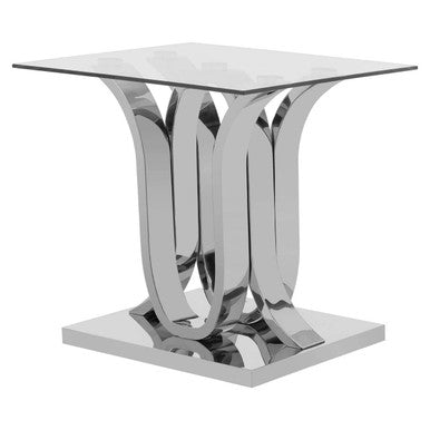 Orsina Allure Glass End Table – Curved Mirrored Silver Base