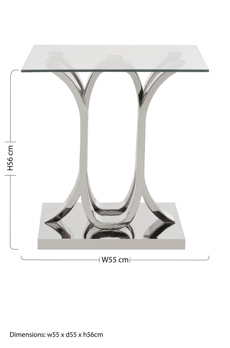 Orsina Allure Glass End Table – Curved Mirrored Silver Base