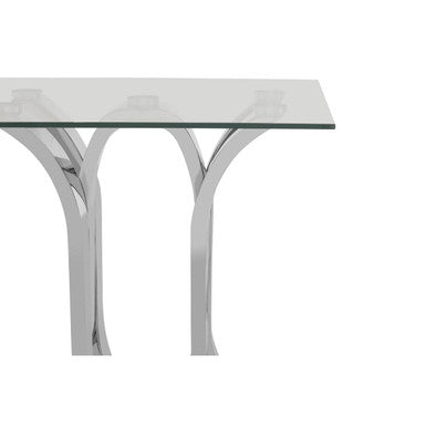 Orsina Allure Glass End Table – Curved Mirrored Silver Base