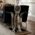 Orsina Allure Glass End Table – Curved Mirrored Silver Base
