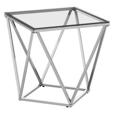 Orsina Allure Silver Inverted Prism End Table with Tempered Glass