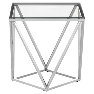 Orsina Allure Silver Inverted Prism End Table with Tempered Glass