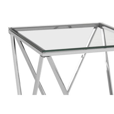 Orsina Allure Silver Inverted Prism End Table with Tempered Glass