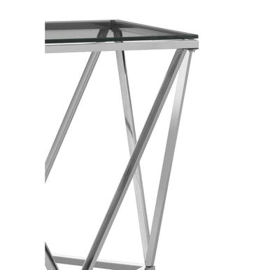 Orsina Allure Silver Inverted Prism End Table with Tempered Glass