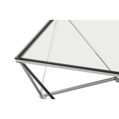 Orsina Silver Twist Coffee Table | Large Tempered Glass & Stainless Steel