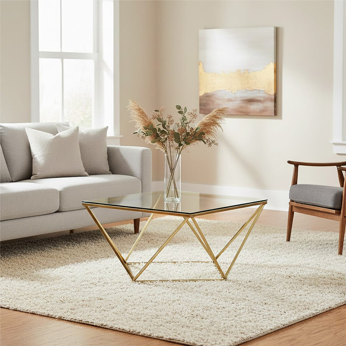 Orsina Allure Gold Twist Coffee Table with Tempered Glass Top