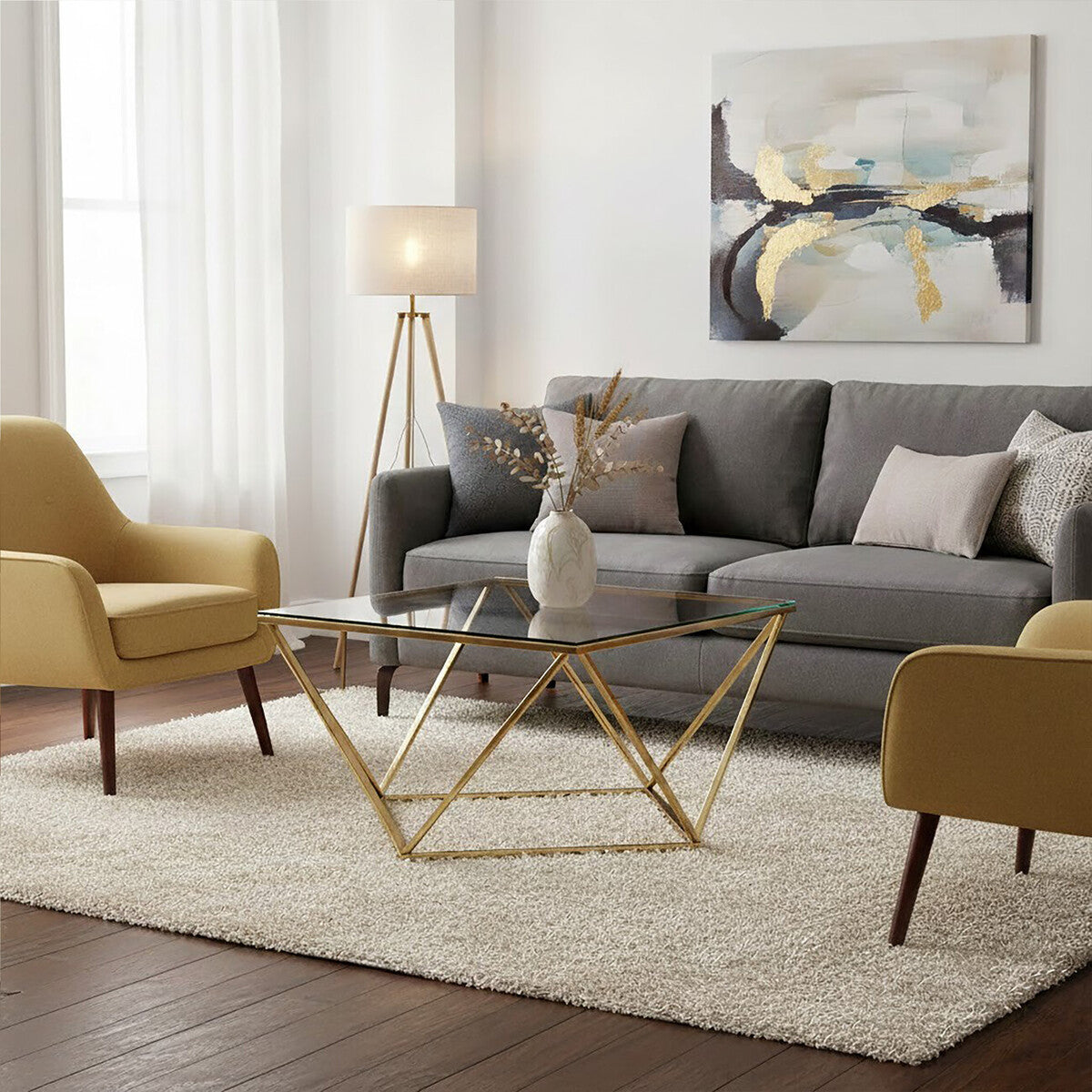 Orsina Allure Gold Twist Coffee Table with Tempered Glass Top