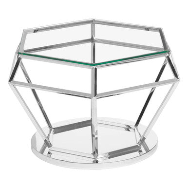 Orsina Diamond Design End Table – Silver Stainless Steel & Glass