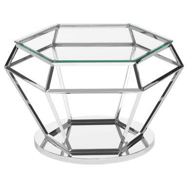 Orsina Diamond Design End Table – Silver Stainless Steel & Glass