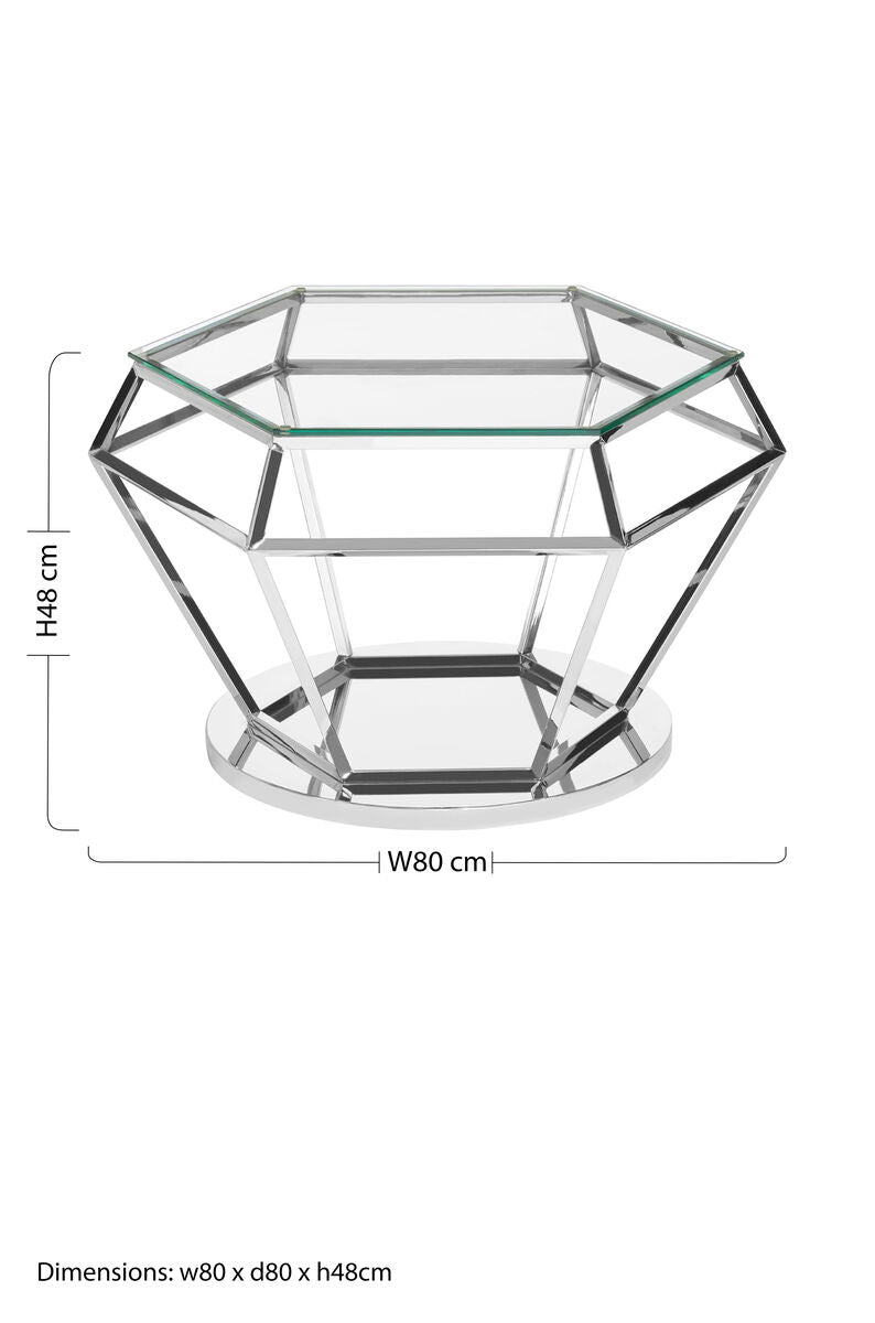 Orsina Diamond Design End Table – Silver Stainless Steel & Glass