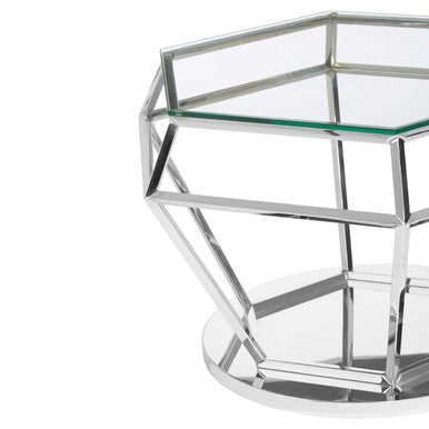 Orsina Diamond Design End Table – Silver Stainless Steel & Glass
