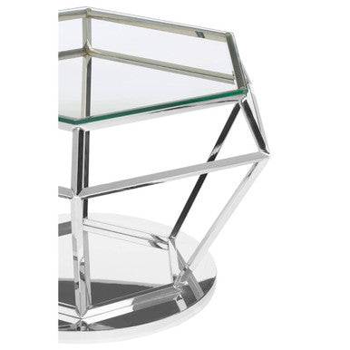 Orsina Diamond Design End Table – Silver Stainless Steel & Glass