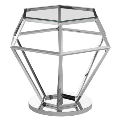 Orsina Silver Geometric End Table | Glass Top Diamond Side Table