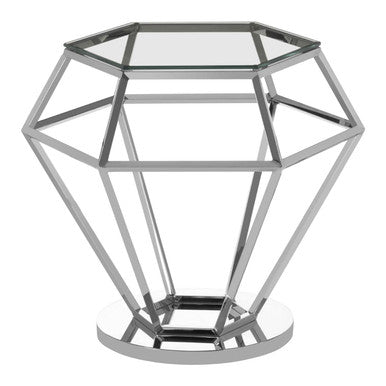 Orsina Silver Geometric End Table | Glass Top Diamond Side Table