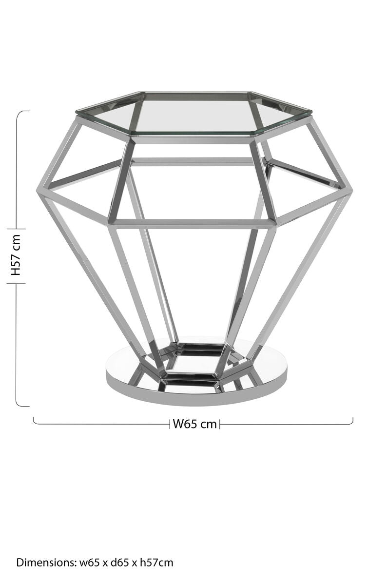 Orsina Silver Geometric End Table | Glass Top Diamond Side Table