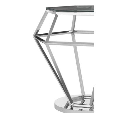 Orsina Silver Geometric End Table | Glass Top Diamond Side Table