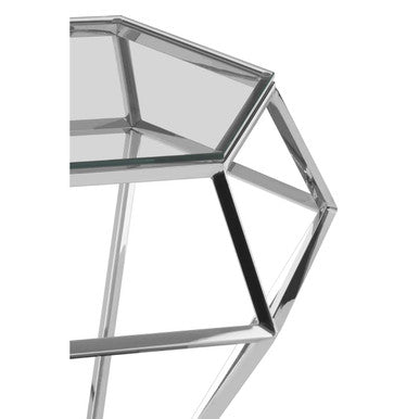 Orsina Silver Geometric End Table | Glass Top Diamond Side Table