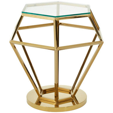 Orsina Allure Gold Diamond End Table with Octagonal Tempered Glass