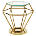 Orsina Allure Gold Diamond End Table with Octagonal Tempered Glass
