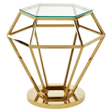 Orsina Allure Gold Diamond End Table with Octagonal Tempered Glass