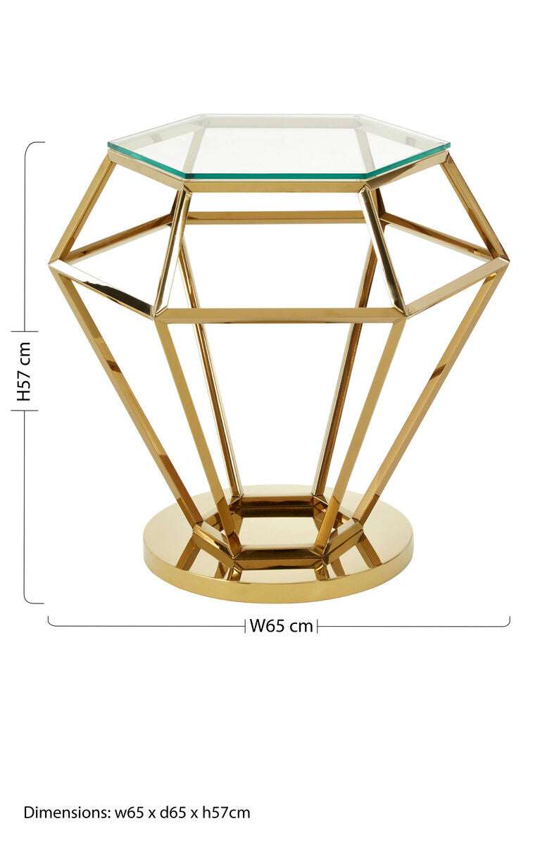 Orsina Allure Gold Diamond End Table with Octagonal Tempered Glass