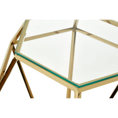 Orsina Allure Gold Diamond End Table with Octagonal Tempered Glass