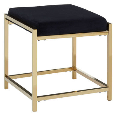 Orsina Allure Black Velvet Stool | Gold Finish Minimalist Vanity Seat