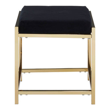 Orsina Allure Black Velvet Stool | Gold Finish Minimalist Vanity Seat