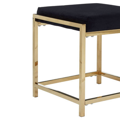 Orsina Allure Black Velvet Stool | Gold Finish Minimalist Vanity Seat