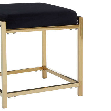 Orsina Allure Black Velvet Stool | Gold Finish Minimalist Vanity Seat
