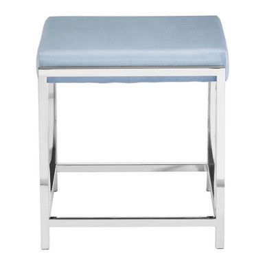Orsina Allure Powder Blue Velvet Stool | Modern Silver Stainless Frame