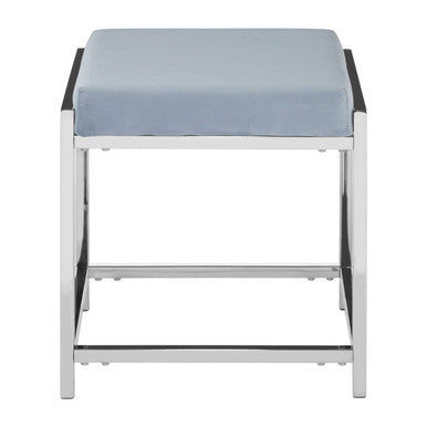 Orsina Allure Powder Blue Velvet Stool | Modern Silver Stainless Frame