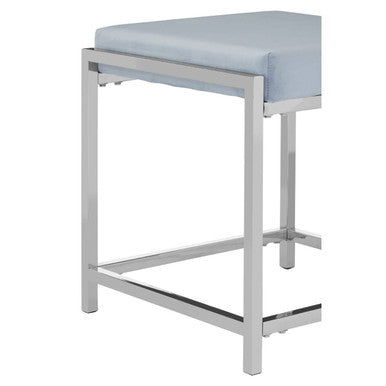 Orsina Allure Powder Blue Velvet Stool | Modern Silver Stainless Frame