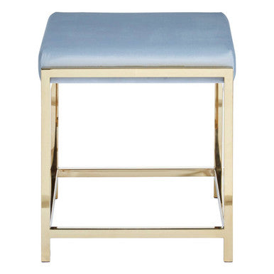 Orsina Powder Blue Velvet Stool – Modern Gold Square Vanity Seat