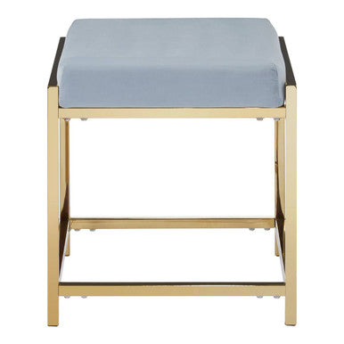 Orsina Powder Blue Velvet Stool – Modern Gold Square Vanity Seat