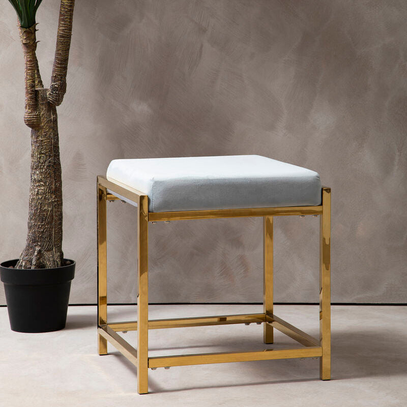 Orsina Powder Blue Velvet Stool – Modern Gold Square Vanity Seat