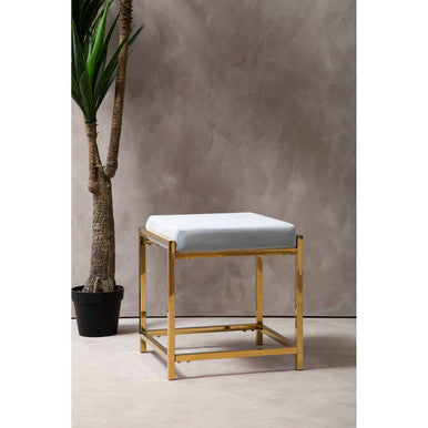 Orsina Powder Blue Velvet Stool – Modern Gold Square Vanity Seat