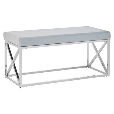 Orsina Allure Light Blue Velvet Bench | Silver Stainless Steel Frame