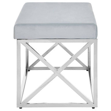 Orsina Allure Light Blue Velvet Bench | Silver Stainless Steel Frame