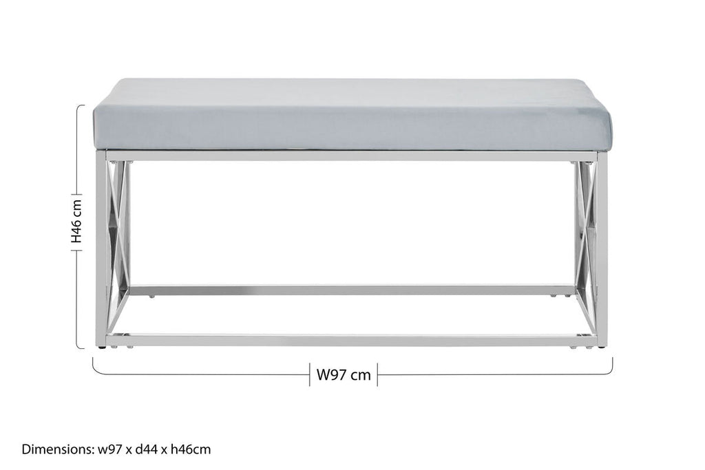 Orsina Allure Light Blue Velvet Bench | Silver Stainless Steel Frame