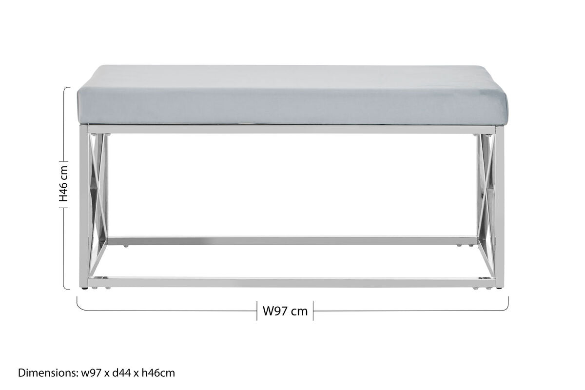 Orsina Allure Light Blue Velvet Bench | Silver Stainless Steel Frame