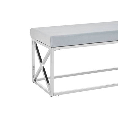 Orsina Allure Light Blue Velvet Bench | Silver Stainless Steel Frame
