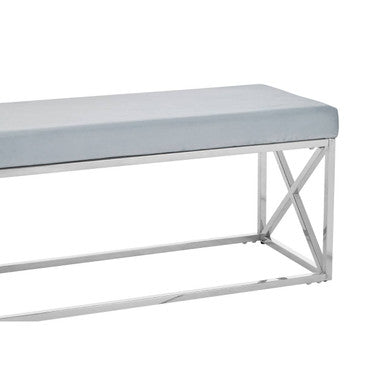 Orsina Allure Light Blue Velvet Bench | Silver Stainless Steel Frame